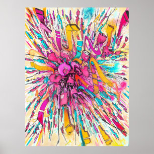 Robot graffiti explosion painting poster