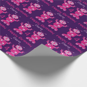 Robot Happy Birthday Kids Pink Purple Pattern Fun Wrapping Paper