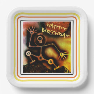 Robot Happy Birthday Paper Plate