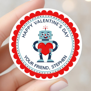 Robot Heart Cute Personalised Valentine Classic Round Sticker