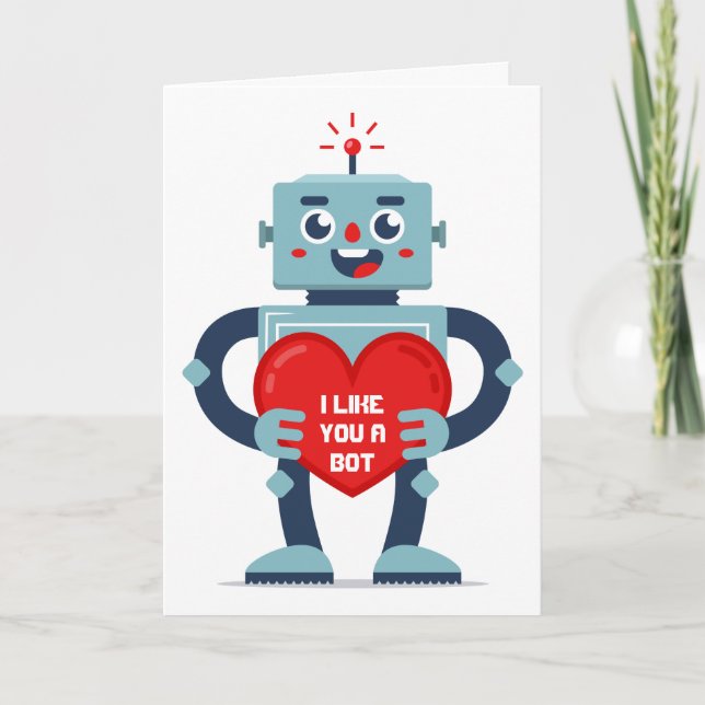 Robot Heart Cute Personalised Valentine Holiday Card (Front)