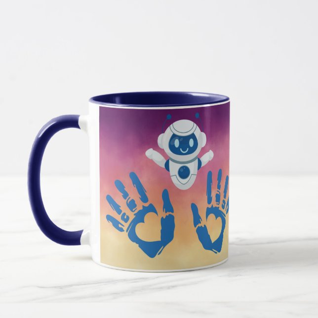 Robot Heart Hands on Sunset Gradient Mug (Left)