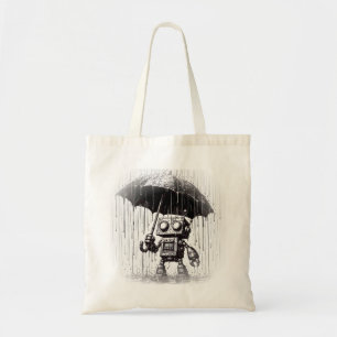 Robot holding an umbrella in the rain tote bag