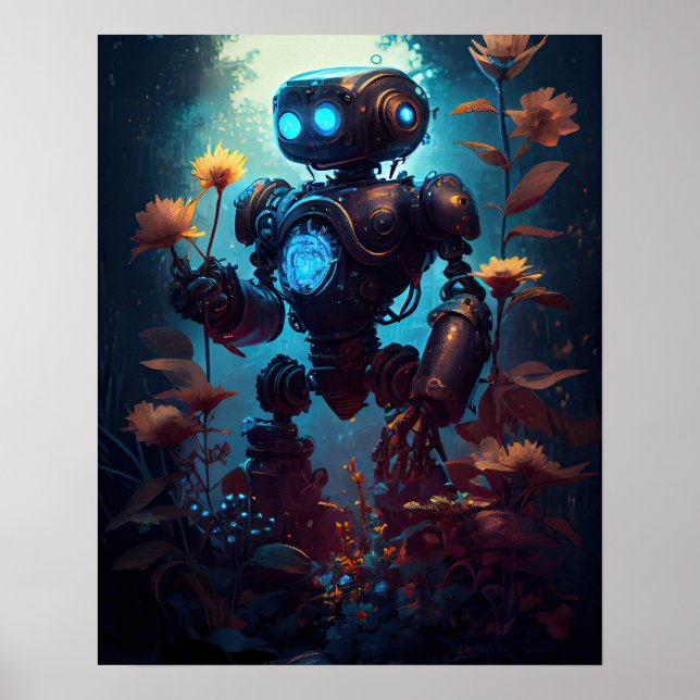 Robot Holding Flowers Poster (Front)