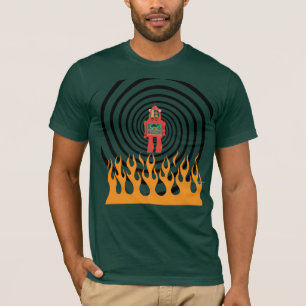 robot in flaming spiral, men's shirt