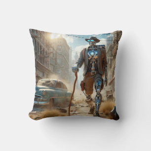 Robot in Ghost Town Cushion
