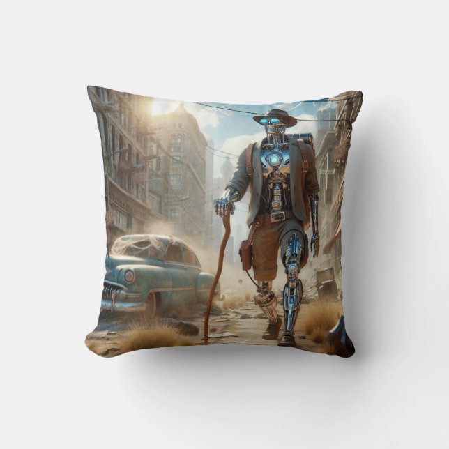 Robot in Ghost Town Cushion (Front)