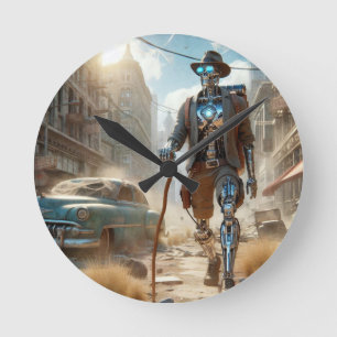 Robot in Ghost Town Round Clock