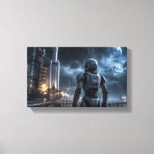 Robot in the Rain Space Mission in the Postcard Canvas Print