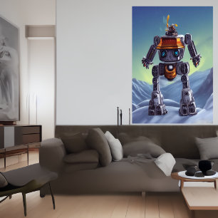 Robot in the snowy mountain    AI Art Poster