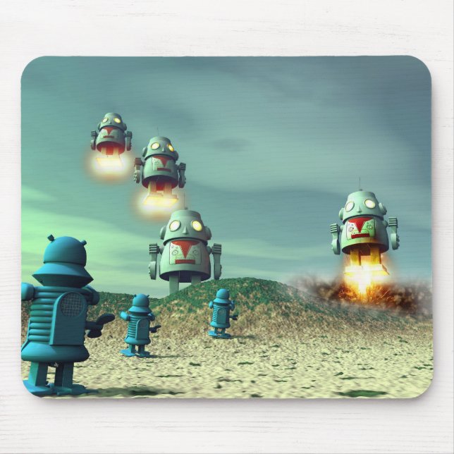 Robot Invasion From Above V2 Mousepad (Front)
