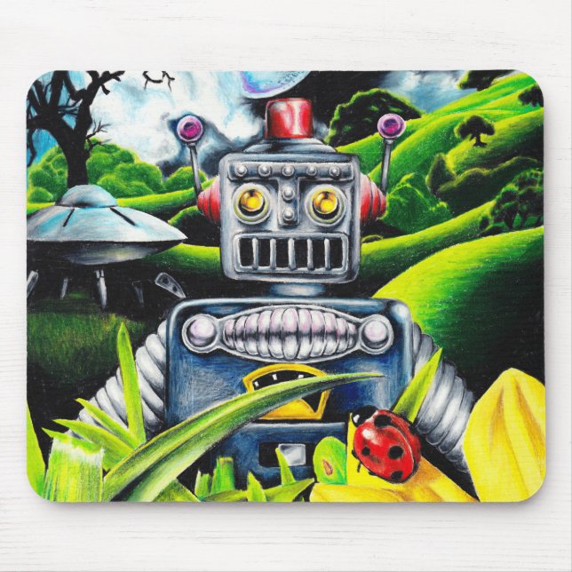 Robot Invasion - Science Fiction Artwork Mouse Mat (Front)