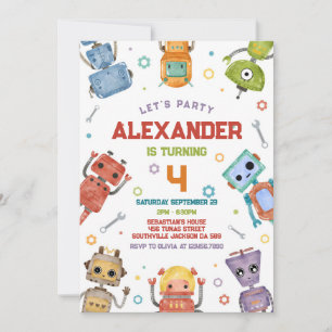 Robot Kids Birthday Invitation
