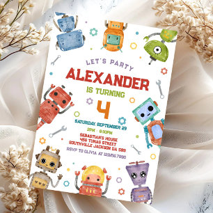Robot Kids Birthday Invitation