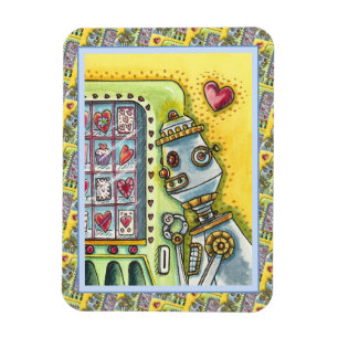 ROBOT LOOKING FOR LOVE, HEART VENDING MACHINE CUTE MAGNET