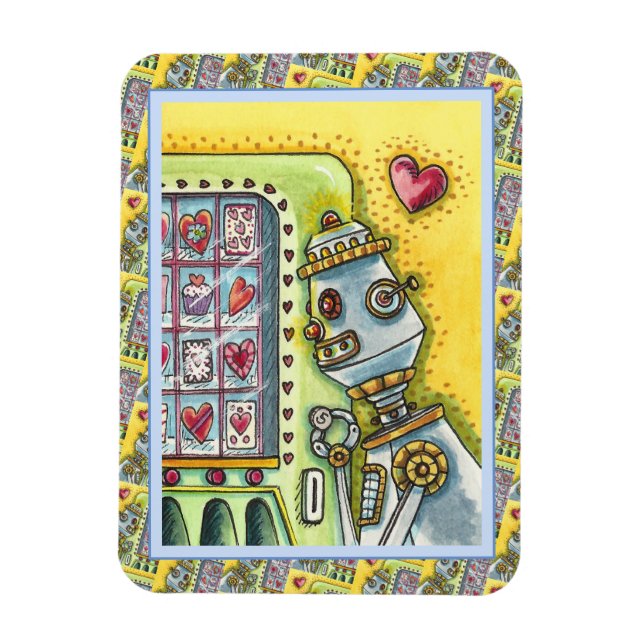 ROBOT LOOKING FOR LOVE, HEART VENDING MACHINE CUTE MAGNET (Vertical)