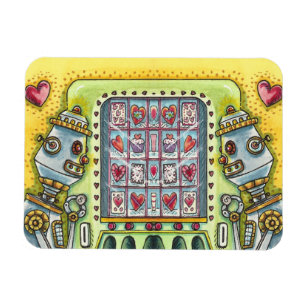 ROBOT LOOKING FOR LOVE HEART VENDING MACHINE CUTE MAGNET