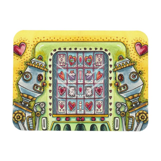 ROBOT LOOKING FOR LOVE HEART VENDING MACHINE CUTE MAGNET (Horizontal)