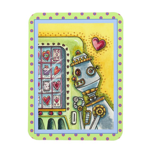 ROBOT LOOKING FOR LOVE, HEART VENDING MACHINE CUTE MAGNET (Vertical)