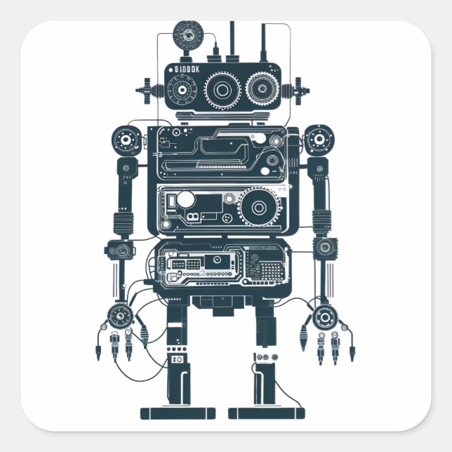 Robot Made of Retro Analogue Equipment  Square Sticker (Front)