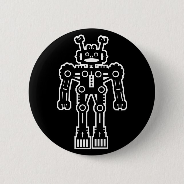 Robot Mk I (White Outline) 6 Cm Round Badge (Front)
