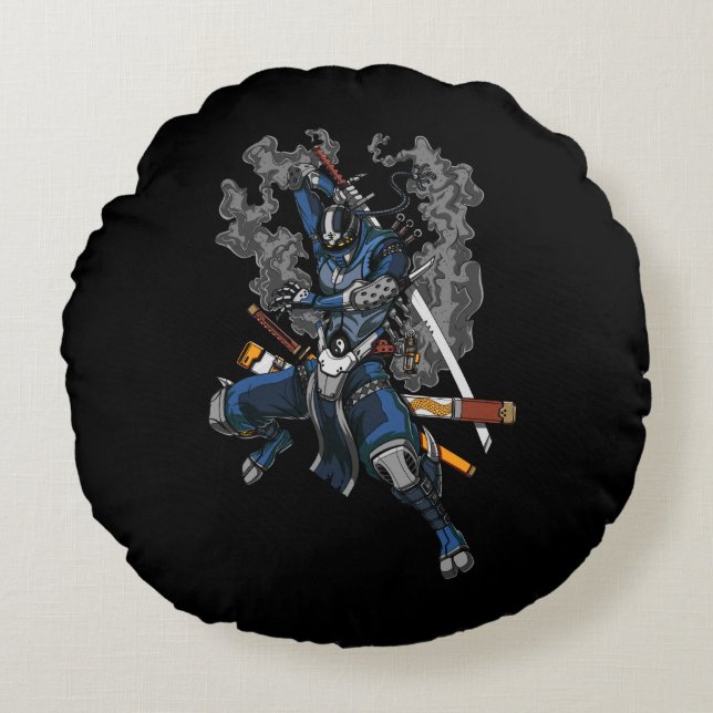 Robot Ninja Samurai Warrior Martial Arts Round Cushion (Front)