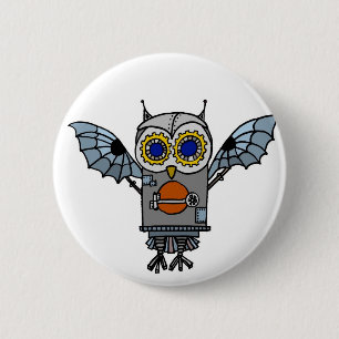 Robot Owl 6 Cm Round Badge