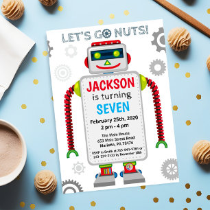 Robot Party Theme Birthday Invitation