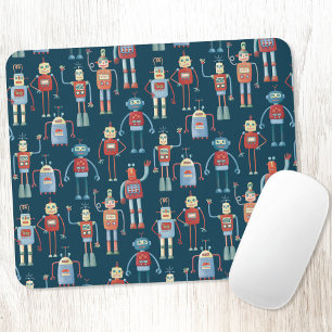 Robot Pattern Dark Mouse Mat