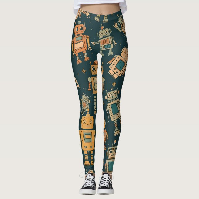 Robot Pattern Leggings – Gift for Young Tech Fans (Front)