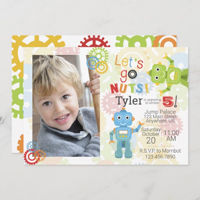 Robot Photo Birthday Invitations Robot Party (Front/Back)