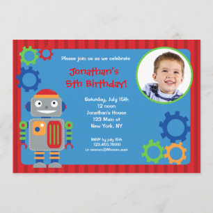 Robot Photo Birthday Party Invitations
