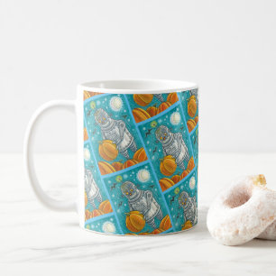 ROBOT PICKING PUMPKINS , HALLOWEEN MECHANICAL MAN COFFEE MUG