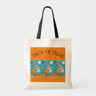 ROBOT PICKING PUMPKINS, HALLOWEEN MECHANICAL MAN TOTE BAG