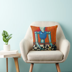 ROBOT PLAYING CHESS COLORFUL AI CHESS PLAYER CUSHION