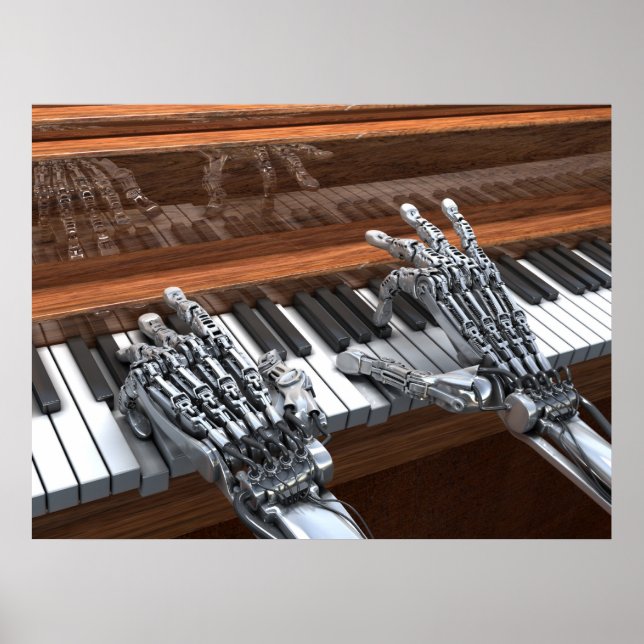 Robot playing on the piano poster (Front)