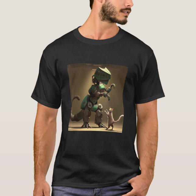 Robot Rex Ballroom Dancing With Cat T-Shirt (Front)