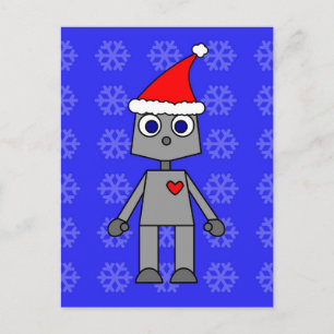 Robot Santa Blue Snowflake Background Holiday Postcard