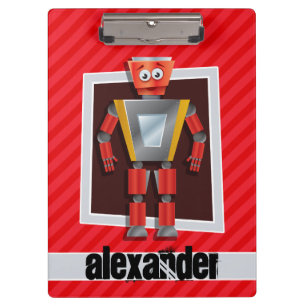 Robot; Scarlet Red Stripes Clipboard