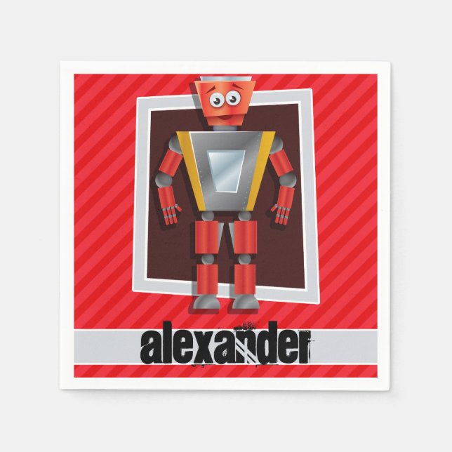 Robot; Scarlet Red Stripes Napkin (Front)