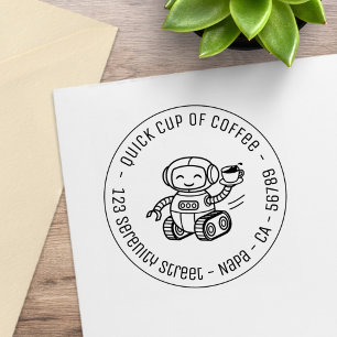 Robot Serving Coffee Business Round Address Rubber Stamp