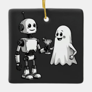 Robot Shaking Ghost Spooky Halloween Rebotic  Ceramic Ornament