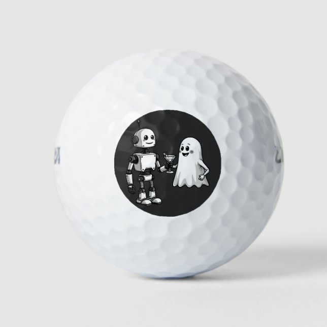 Robot Shaking Ghost Spooky Halloween Rebotic  Golf Balls (Front)