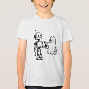 Robot Shaking Ghost Spooky Halloween Rebotic Tri-Blend Shirt