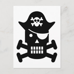 Robot Skull & Crossbones Pirate Silhouette Postcard