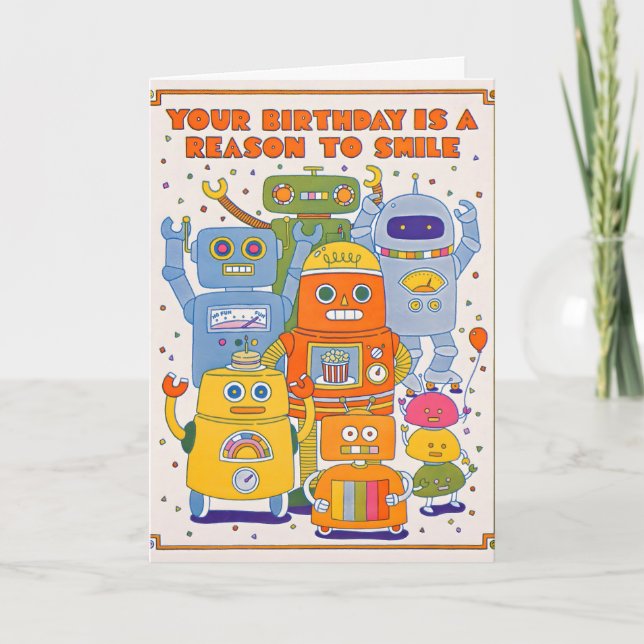 Robot Smile Birthday Letterpress Card (Front)
