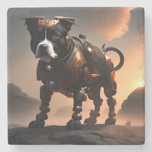Robot Staffordshire Bull Terrier, Stone Coaster (Front)