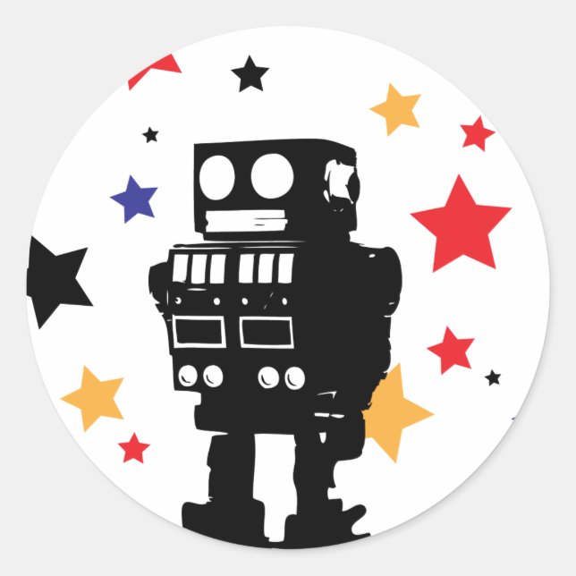Robot Star Classic Round Sticker (Front)