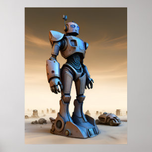 Robot Statue in Deserted Wasteland AI  Poster