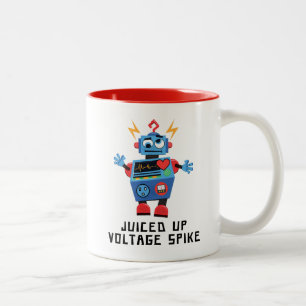 Robot suffering from a Juiced Up Voltage Spike Two-Tone Coffee Mug